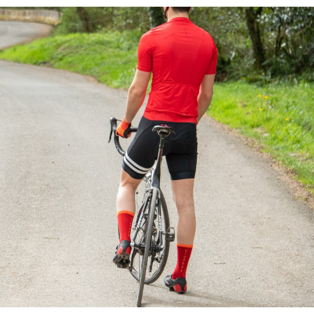 Calzini a compressione Blueball 8 in rosso con striscia arancione