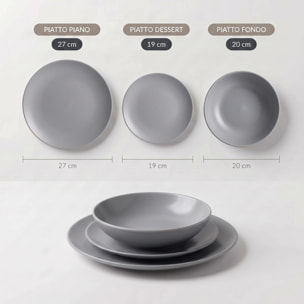 Servizio piatti 18 pezzi in ceramica - GRIGIO