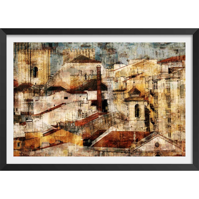 Affiche Alfama Lisbonne Affiche + cadre en bois - Noir