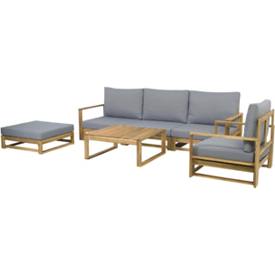 Salon de jardin en bois d'acacia avec coussins "Bellingham" - 5 places - Gris
