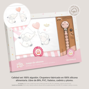 Triptico Cuna Parejita Elefante + Broche Bco/Rosa