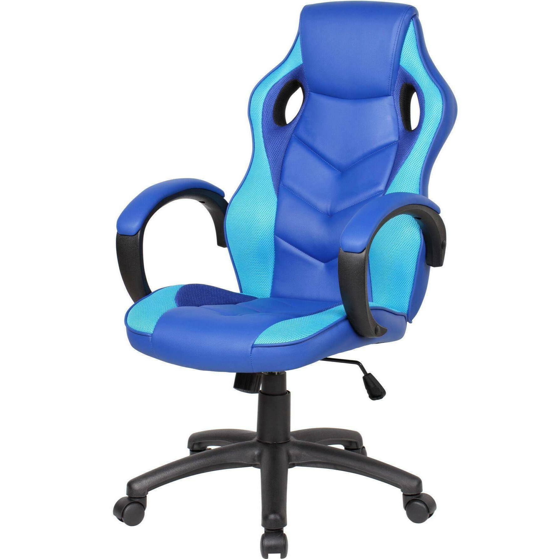 Sedia da gaming Caloundra, Poltrona da gaming adulto, Sedia da scrivania, 66x61h104/114 cm, Blu e Azzurro