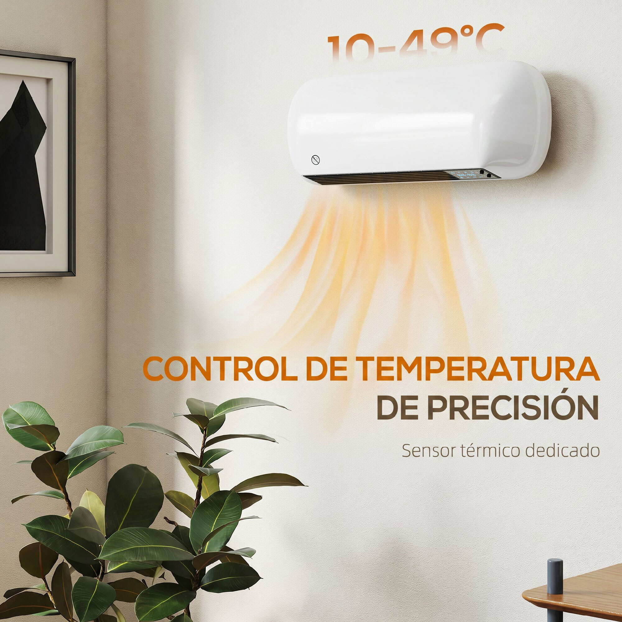 Calefactor Eléctrico Cerámico de Pared, 2000W, con 3 Modos, Pantalla LED, Termostato Regulable, Temporizador 24h, Oscilación, Mando a Distancia y Detección de Ventanas Abiertas