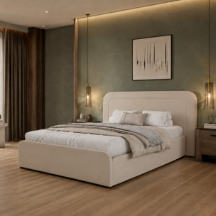 Lit avec coffre de rangement 140x190cm en velours beige SEDONA