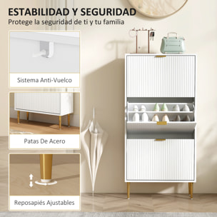 Zapatero Estrecho con 3 Puertas Acanaladas Zapatero Entrada Recibidor con Estantes Ajustables para 18 Pares de Zapatos 60x24x128 cm Blanco