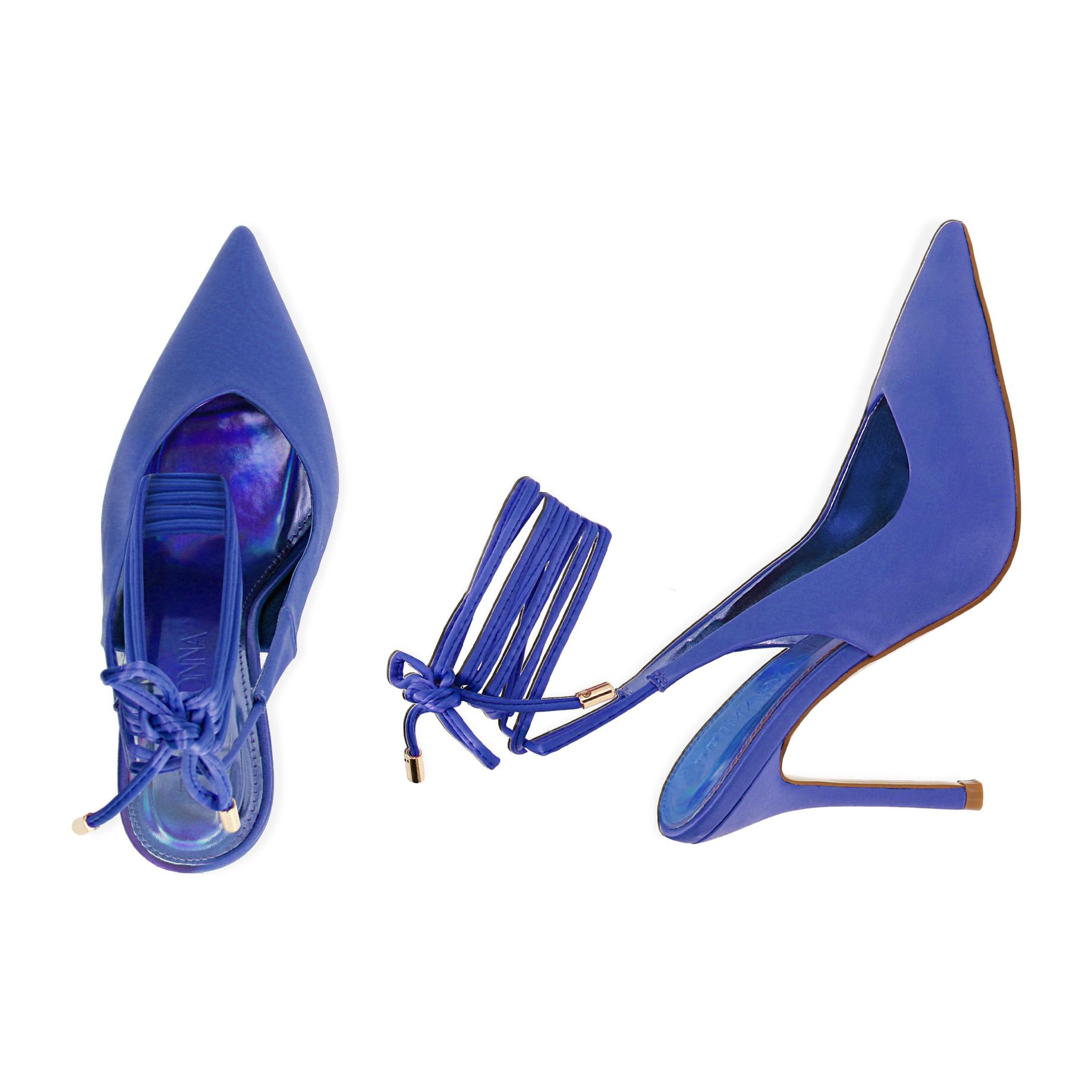 Slingback blu in raso, tacco 11 cm