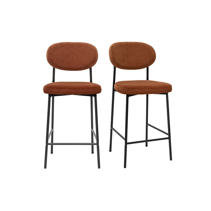 Tabourets de bar fixes en tissu velours côtelé terre brûlée H65 cm (lot de 2) BREKA