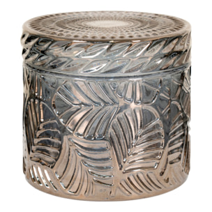 Set di 2 vasetti decorativi in vetro fumé con coperchio e motivi in rilievo ø9x8,5 cm