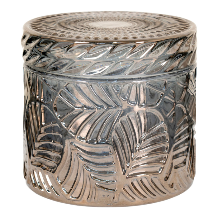 Set di 2 vasetti decorativi in vetro fumé con coperchio e motivi in rilievo ø9x8,5 cm