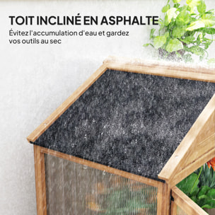 Armoire de jardin en bois - 2 portes, 2 étagères, toit bitumé - dim. 94 x 55 x 178 cm - sapin pré-huilé polycarbonate