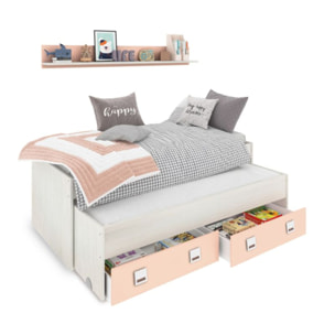 Cama doble juvenil con estante Kenia Blanco Alpes - Rosa