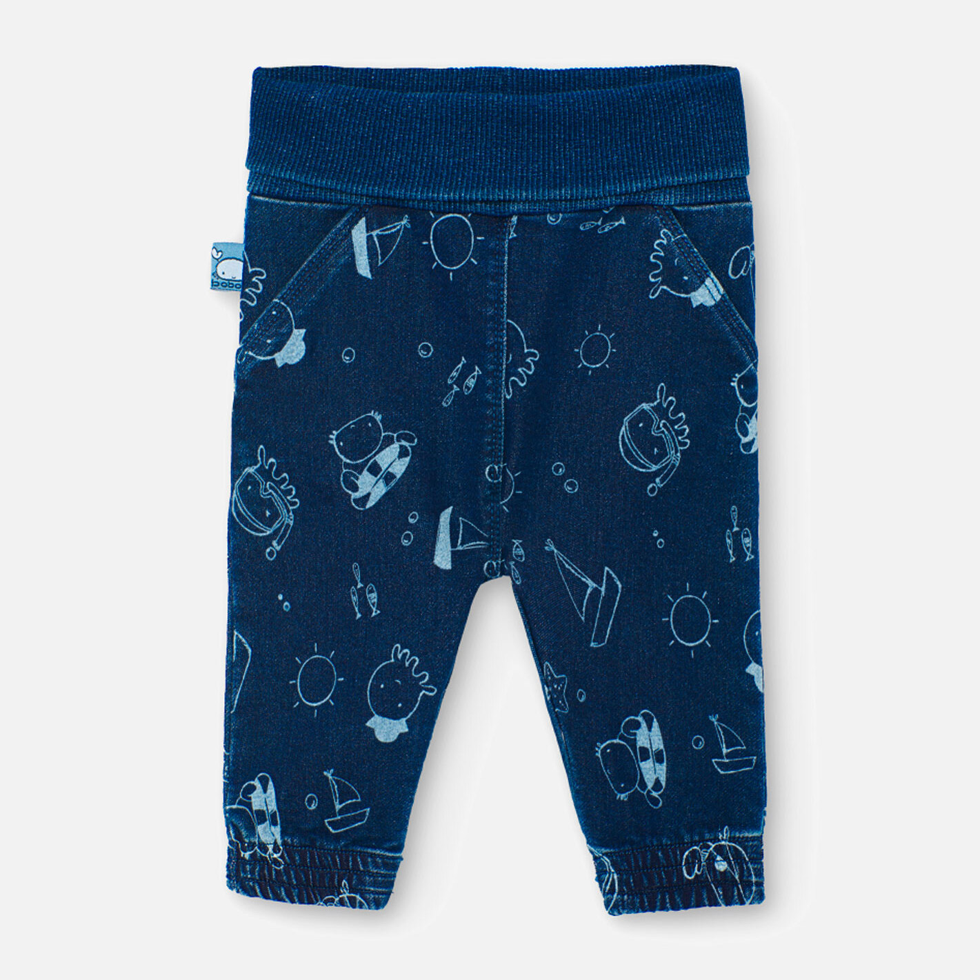 PantalÃ³n denim niÃ±o reciÃ©n nacido estampado, azul marino