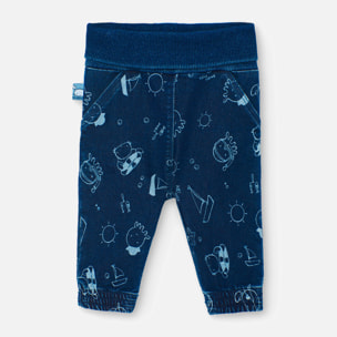 PantalÃ³n denim niÃ±o reciÃ©n nacido estampado, azul marino