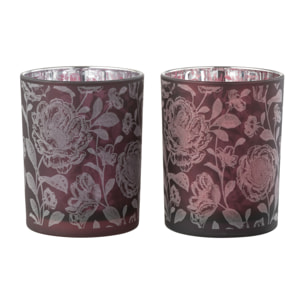 J-Line photophore Fleurs - verre - mauve/argent - medium - 2 pièces