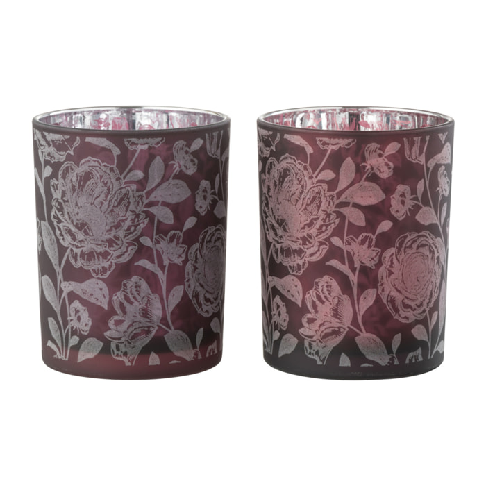 J-Line photophore Fleurs - verre - mauve/argent - medium - 2 pièces