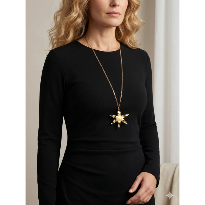 Collar largo en cadena con colgannte de estrella XXL laton dorado