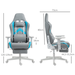 Silla Gaming Silla Gamer Reclinable con Altura Ajustable Reposapiés Retráctil Soporte Lumbar y Reposacabezas Desmontable Silla para Oficina Estudio Gris Claro y Azul