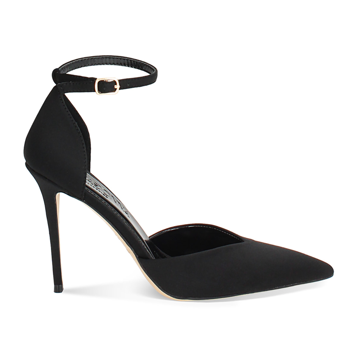 Décolleté open shank donna nere in tessuto, tacco 10,5 cm