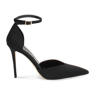 Décolleté open shank donna nere in tessuto, tacco 10,5 cm