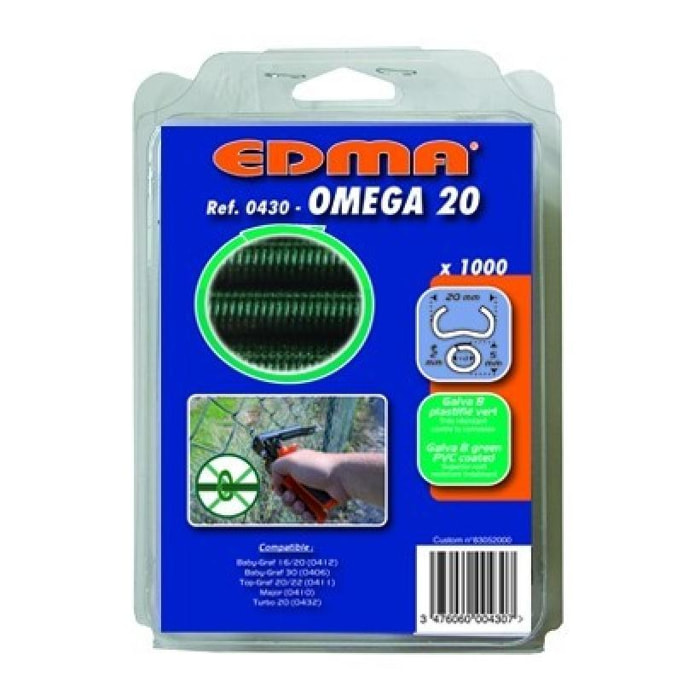 Agrafes galvanisées Omega 20 EDMA - plastifié vert - 1000 pièces - 430