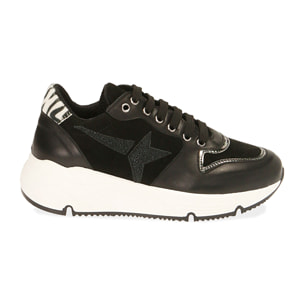 Sneakers nere in pelle, zeppa 4 cm