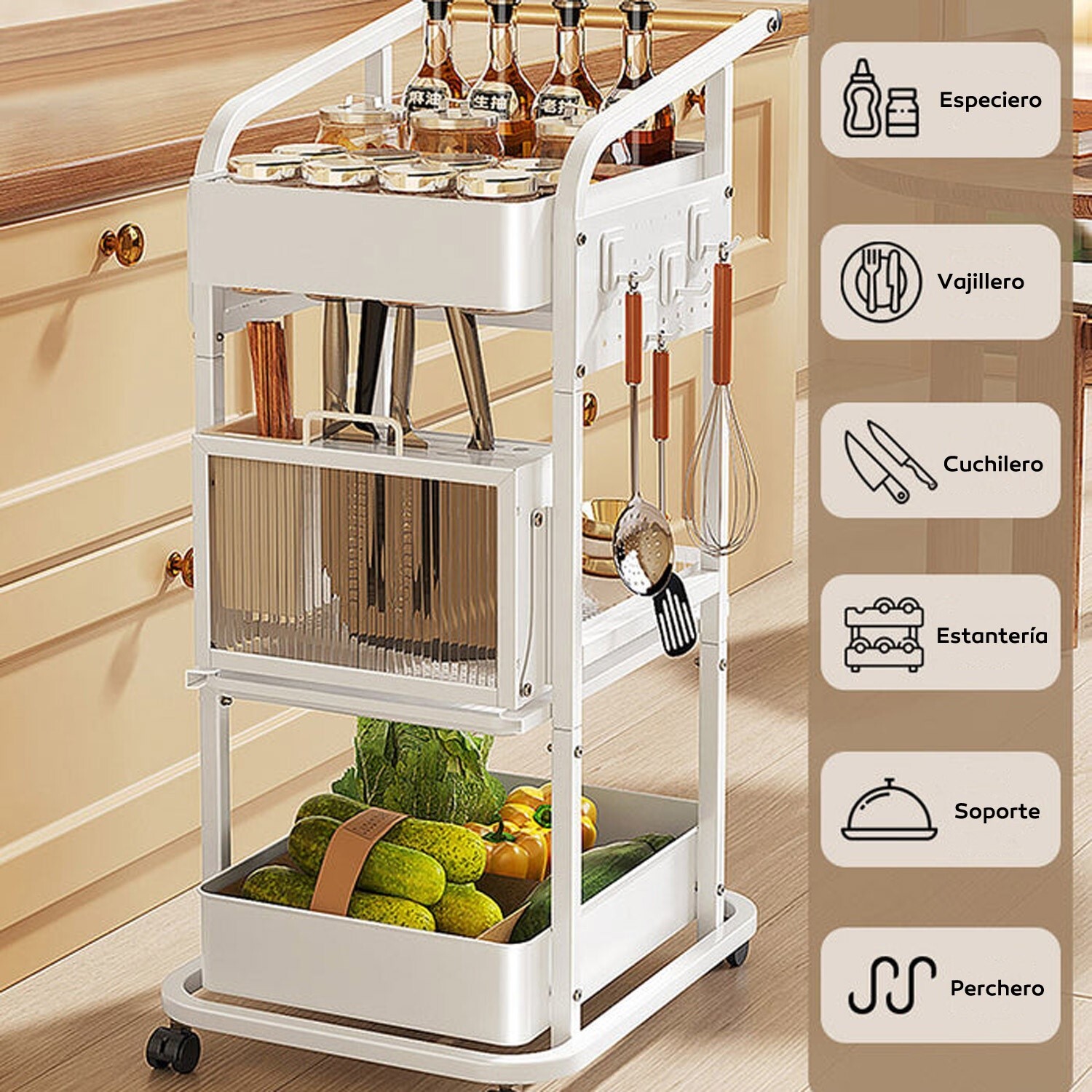 Joybos - estantería de almacenamiento con ruedas multifuncional para cocina