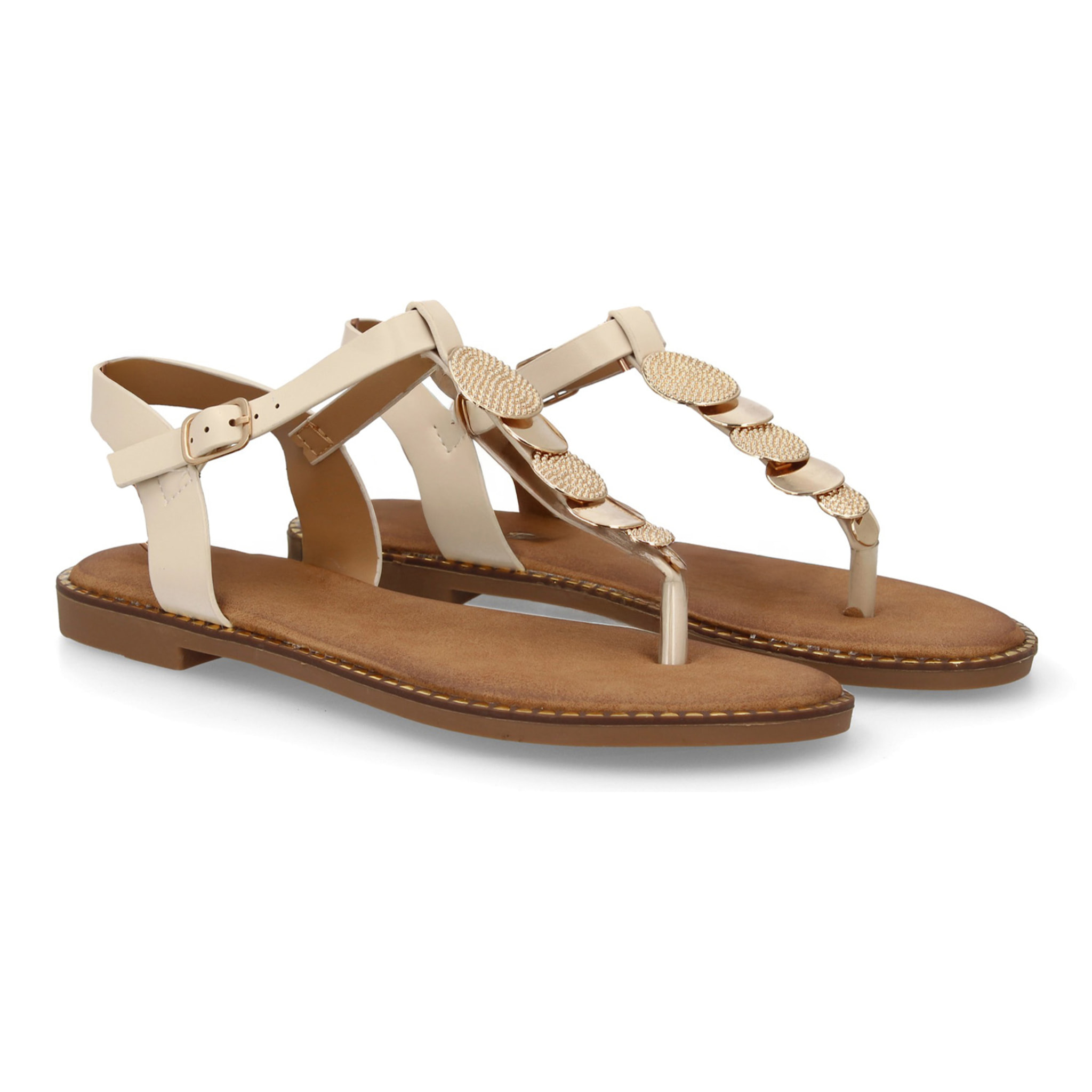 Sandalia de dedo con decoración en el empeine