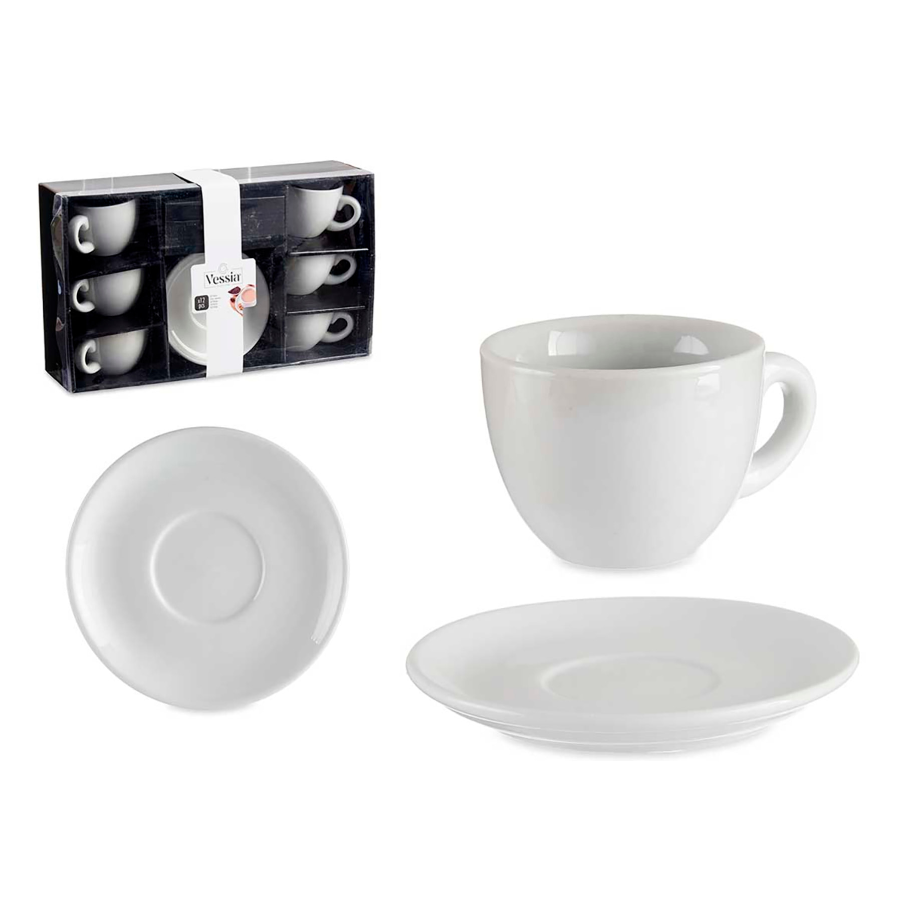 SET 6 TAZAS CAFE PORCELANA BLANCA C PLATO 150ML
