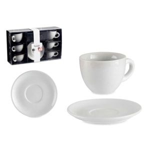 SET 6 TAZAS CAFE PORCELANA BLANCA C PLATO 150ML