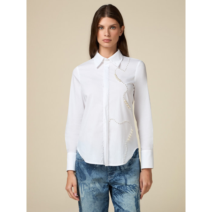 Oltre - Shirt with pearl embroidery - Blanco