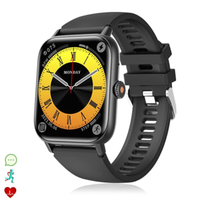 DAM Smartwatch QS13 con notifiche App, più di 100 modalità sportive, chiamate Bluetooth. Monitor del glucosio, della pressione sanguigna e dell'ossigeno.