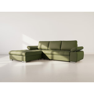 Bianca - Canapé d'angle gauche 4 places convertible avec coffre en tissu texturé - Vert