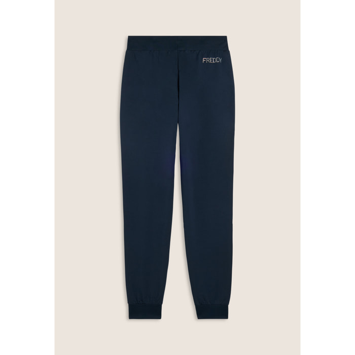 Pantaloni Sportivi con Polsini in Costina e Strass