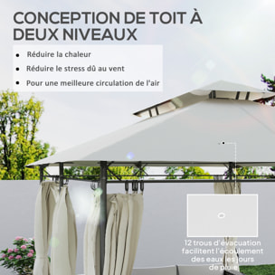 Tonnelle barnum 3 x 4 m 6 rideaux amovibles double toit métal époxy polyester crème