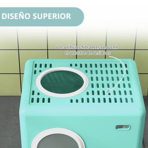 Arenero para Gatos Inodoro para Mascotas con Pala Bandeja Extraíble 2 Puertas Entrada Principal y Salida Superior 52x41x38,5 cm Verde