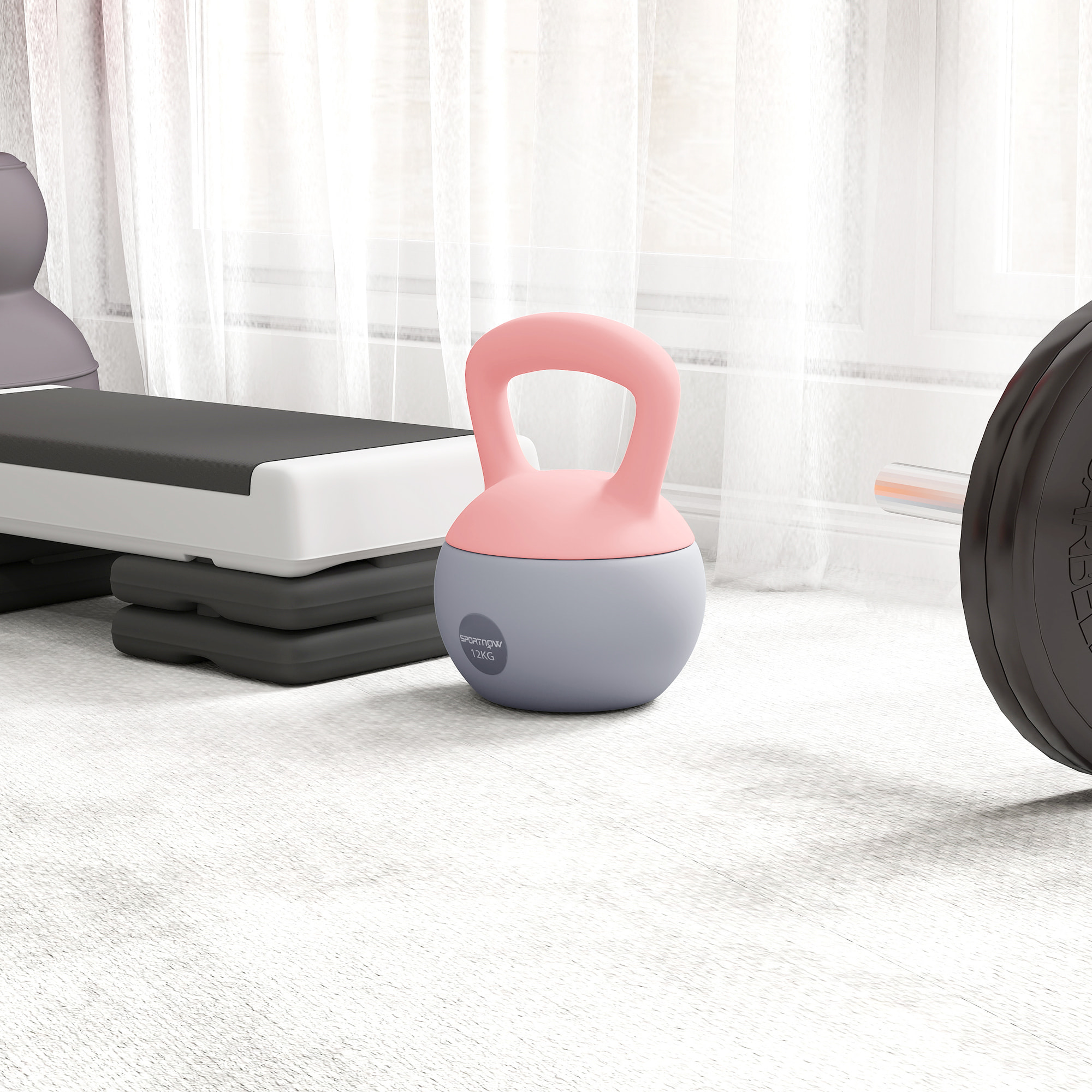 Pesa Rusa 12 kg, Soft Kettlebell Relleno de Arena Metálica y Mango Antideslizante, para Entrenamiento Culturismo en Casa, Gimnasio, Rosa Palo y Gris