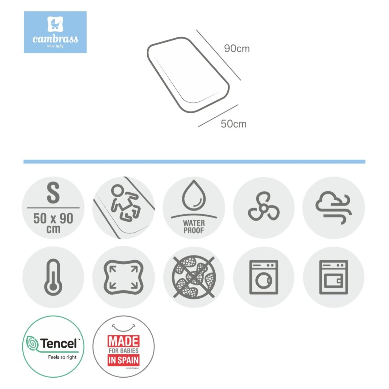 Cambrass Bajera Ajust.Imper.Tencel Minicuna Liso E