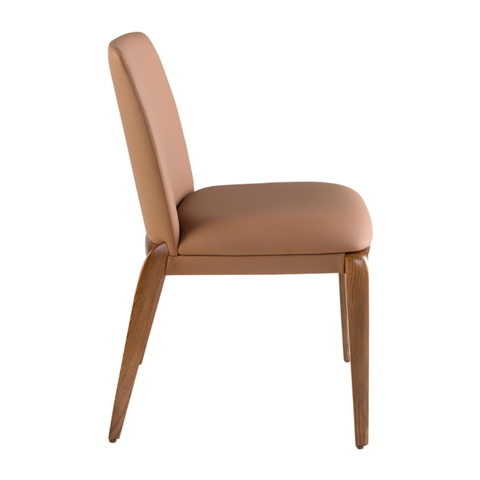 Silla Angel Cerdá tapizada en polipiel marrón con patas de madera en nogal 52x60x83cm