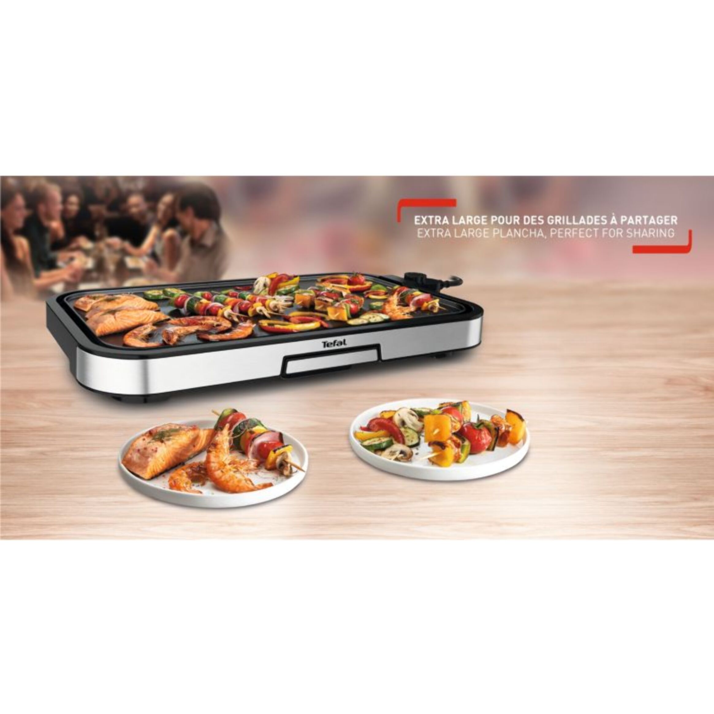 Plancha électrique TEFAL GIANT XL CB631D10 gris à poser, 55x30.4 cm