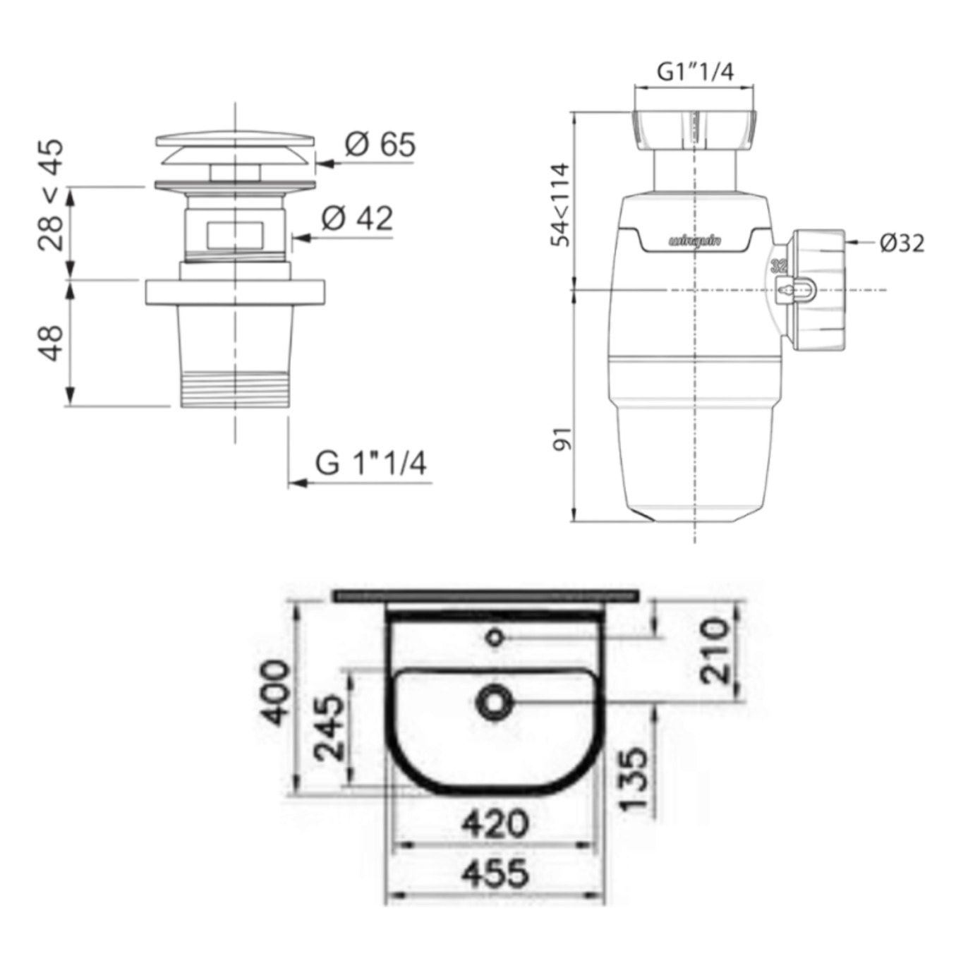Lavabo pour enfant VITRA Sento Kids 45 cm + Cache siphon bleu + siphon et bonde WIRQUIN
