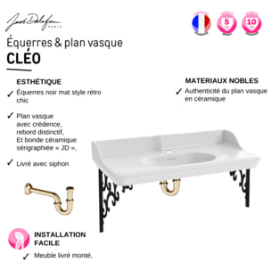 Pack plan vasque suspendu Cléo 1889 + colonne droite + miroir + siphon or