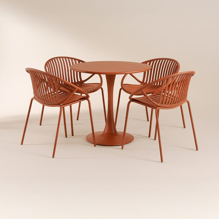 Ensemble de repas table et 4 fauteuils en polypropylène brique CALYPSO