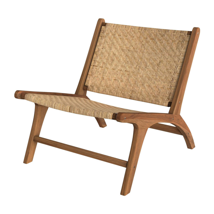 Fauteuil en bois de teck et tressage chevron en rotin - Kilka