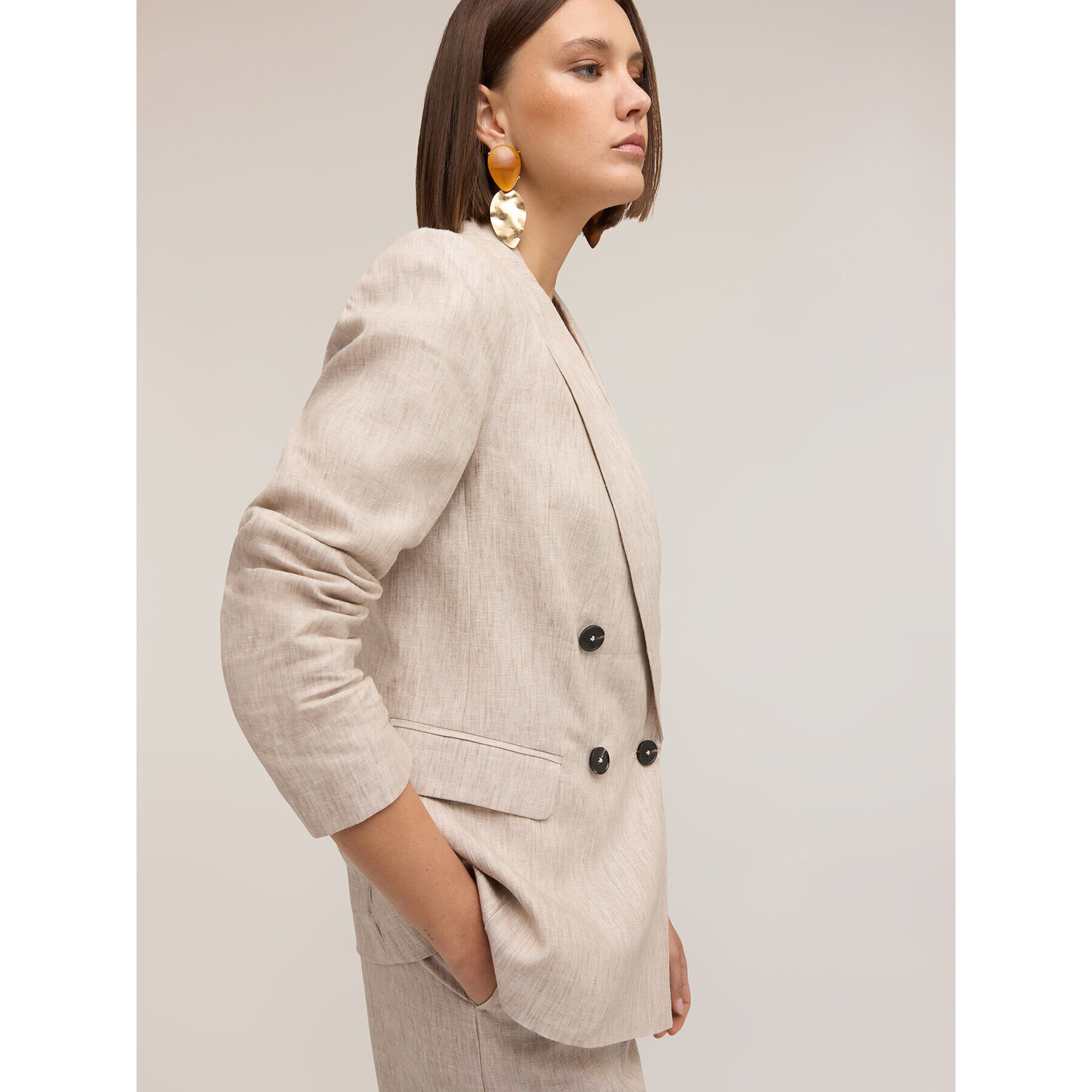 Motivi - Blazer cruzado de lino - Beige