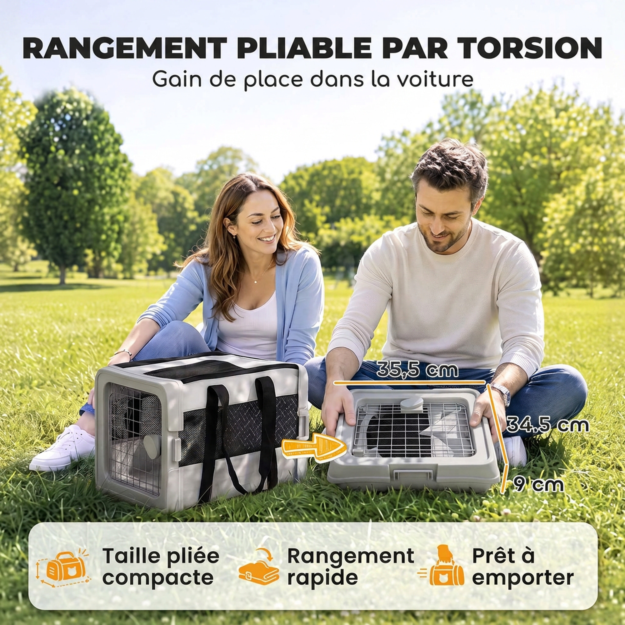 Sac de transport chien chat pliable verrouillable semi-rigide 2 portes