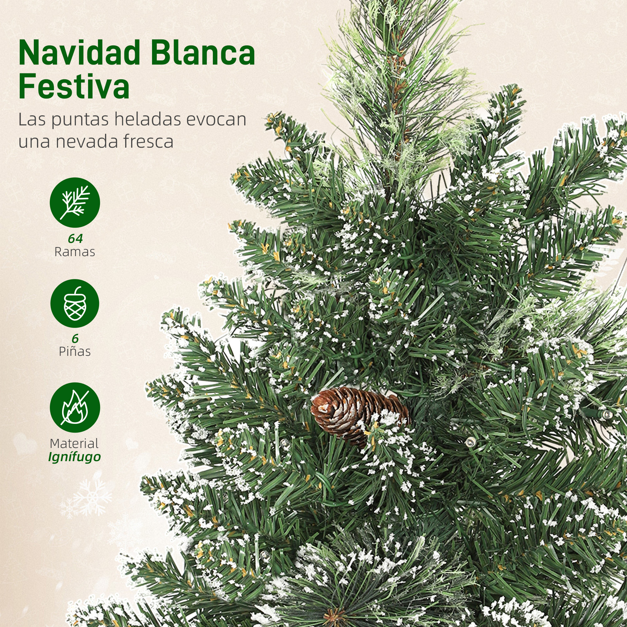 Árbol de Navidad con 35 Luces LED, 60 cm, Mini Árbol de Navidad Artificial con 64 Ramas Densas con Nieve, Piñas, Bayas y Base de Arpillera, Decoración Navideña de Mesa para Casa, Oficina, Verde