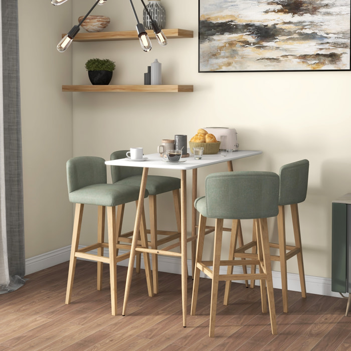 Table de bar rectangulaire style scandinave - dim. 120L x 60l x 98H cm - châssis piètement acier aspect bois plateau MDF blanc