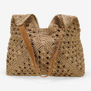 Bolso de hombro tostado en rafia