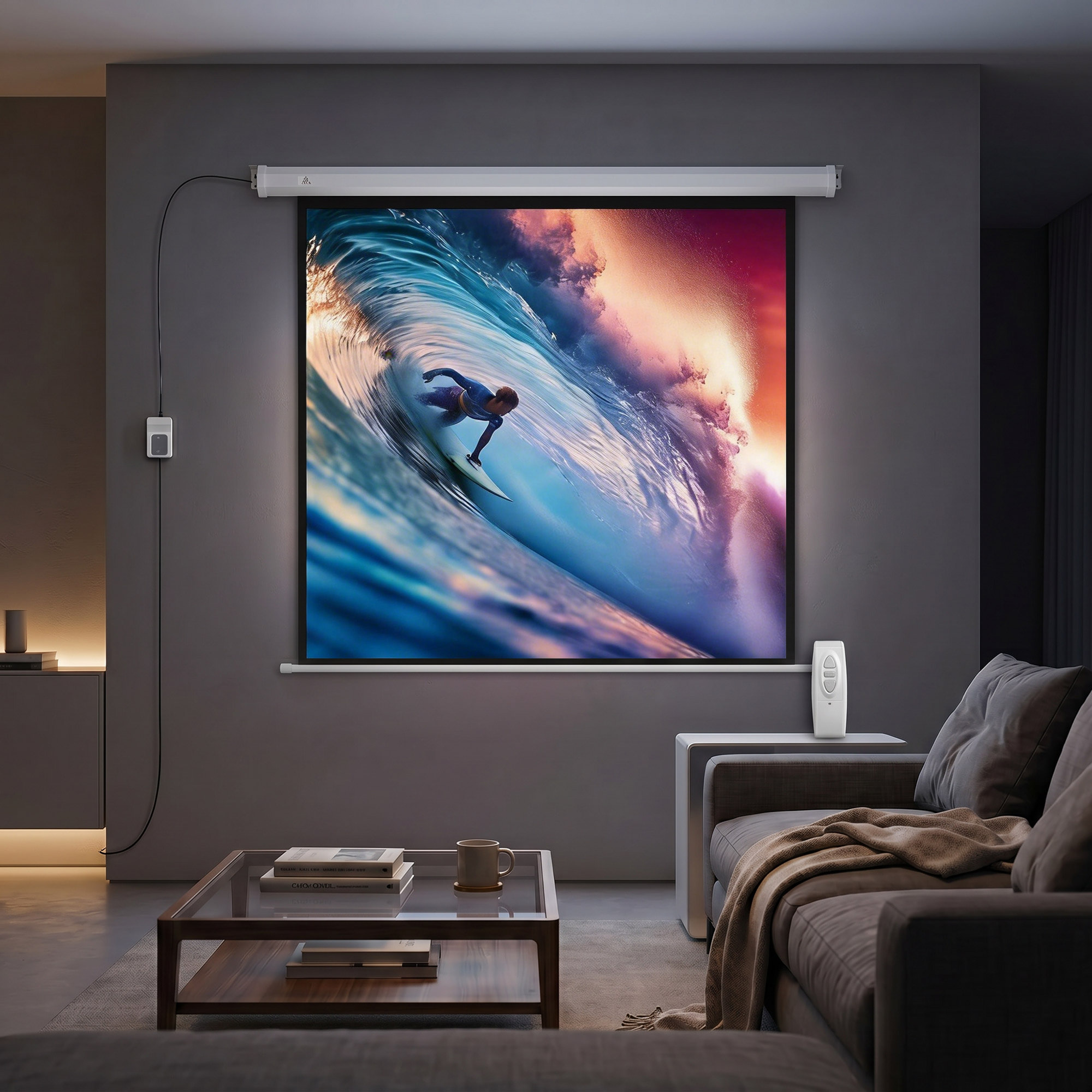 Pantalla de Proyector Eléctrica 85 Pulgadas, Pantalla de Proyección con Control Remoto, Formato 1:1, HD 4K, para Interior y Exterior, Eventos Deportivos, Cine en Casa, Oficina, Blanco