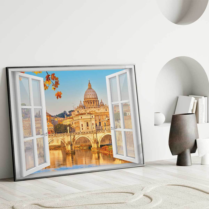 Affiche encadrée fenêtre Rome Vatican Affiche + cadre en métal - Noir